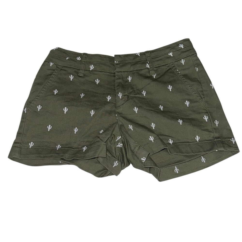 🔥3/$20🔥Blue Rain Cotton Olive Green Cactus White Print Women Shorts Size XS